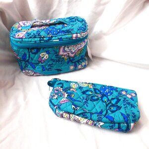 Vera Bradley Train Case and Compact Travel Cosmetic Bag Peacock Garden NWT